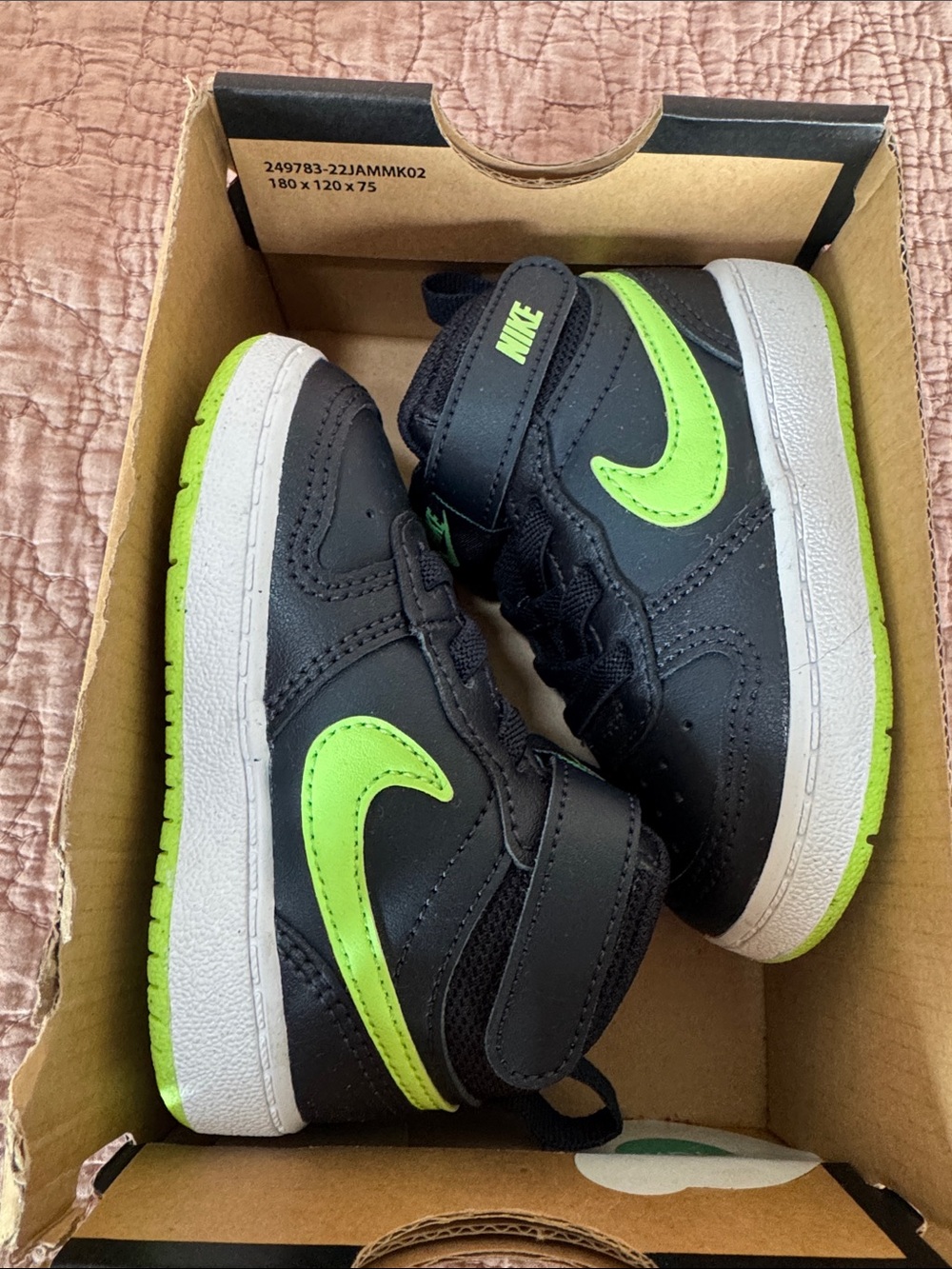 Nike Kids Black and Neon Green High-Top Sneakers